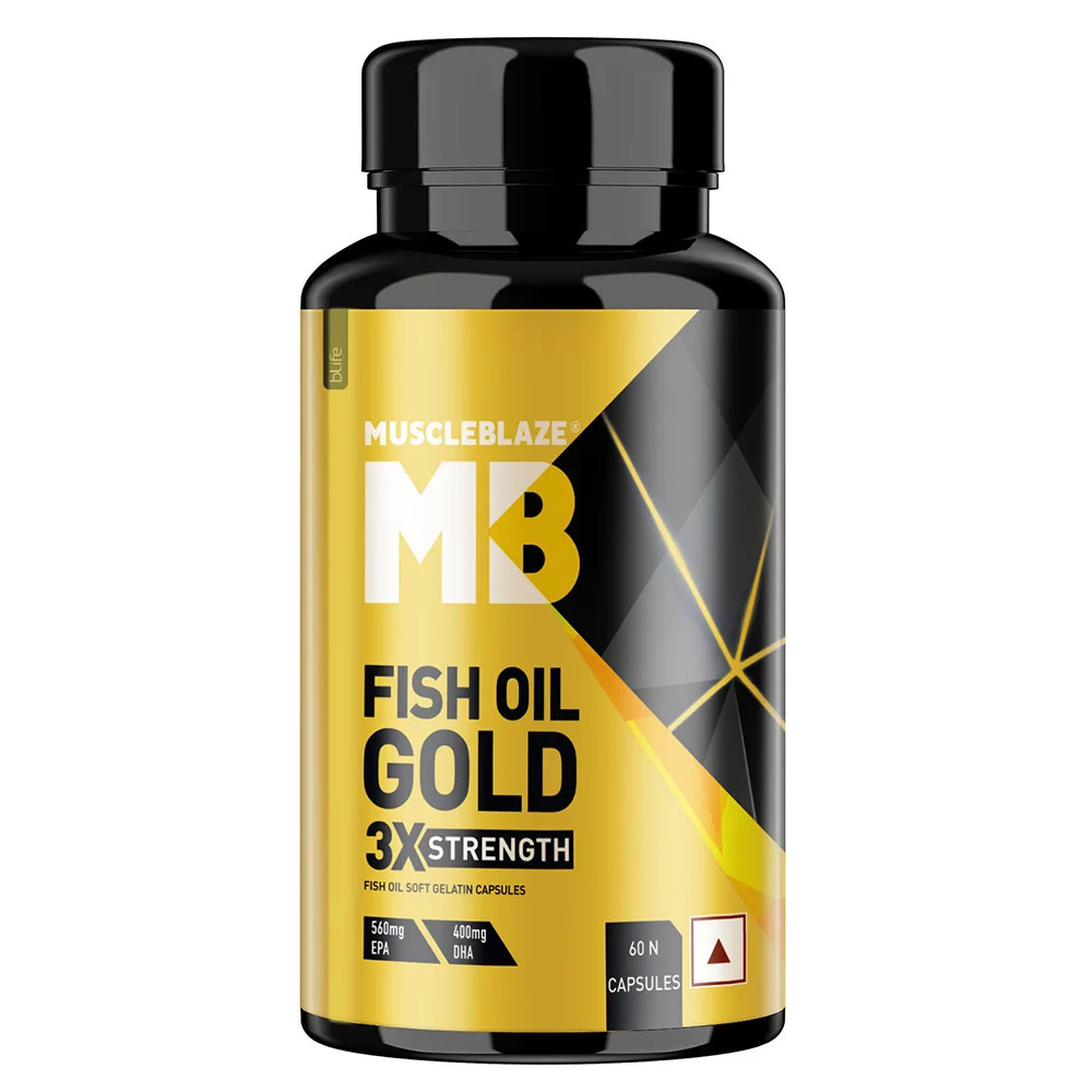 MB MuscleBlaze Omega 3 Fish Oil Gold 3x Triple Strength (EPA & DHA), 60 capsules